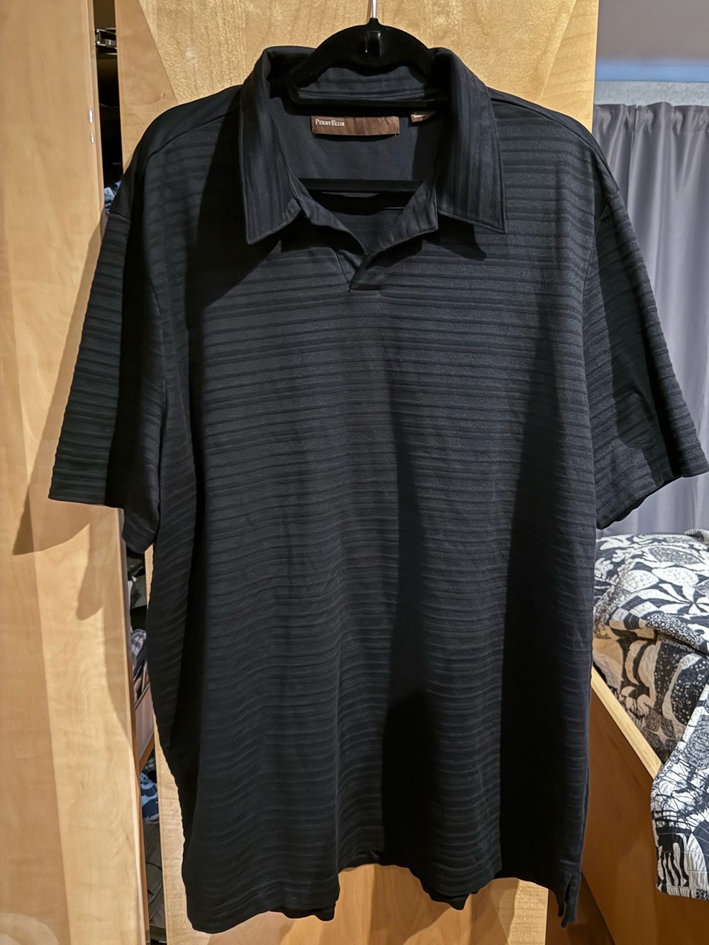Perry Ellis Men’s Polo Shirt XLT Black Tonal Stripe Short Sleeve